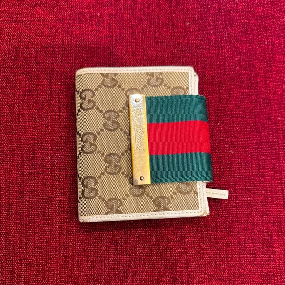GUCCI wallet- monogram beige with green red stripe - Picture 1 of 4